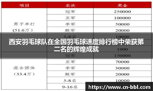 西安羽毛球队在全国羽毛球速度排行榜中荣获第二名的辉煌成就